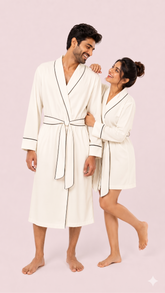 Personalized Cotton Couple Robes – Cozy & Custom - White