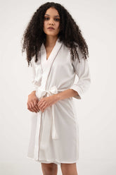Premium Satin Robe with Piping – Pearl White