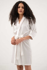 Premium Satin Robe with Piping – Pearl White