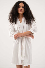 Premium Satin Robe with Piping – Pearl White