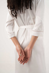 Premium Satin Robe with Piping – Pearl White