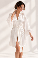Feather Trimmed Robe - Pearl White