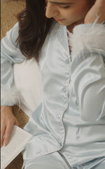 Satin Fur PJ Set – Ice Blue
