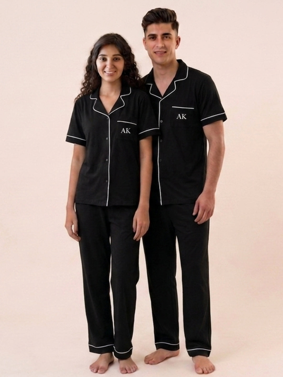 Couple - Cotton Short Sleeve & Pant PJ Set – Black