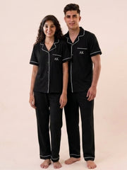 Couple - Cotton Short Sleeve & Pant PJ Set – Black