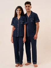 Couple - Cotton Short Sleeve & Pant PJ Set – Midnight Blue