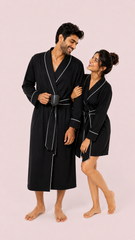 Personalized Cotton Couple Robes – Cozy & Custom - Black
