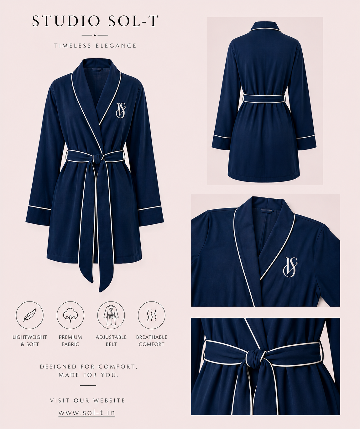 Personalized Cotton Robe – Cozy & Custom - Midnight Blue