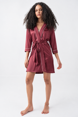 Premium Satin Robe with Piping – Maroon