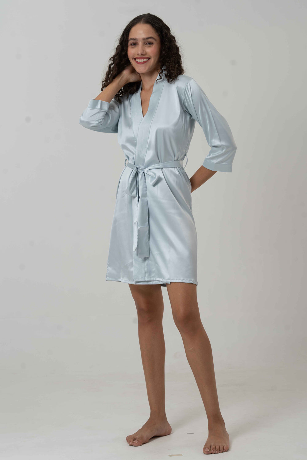Premium Satin Robe – Ice Blue