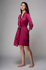 Premium Satin Robe with Piping – Fuchsia