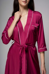 Premium Satin Robe with Piping – Fuchsia