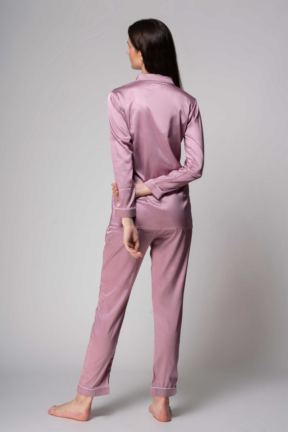 Premium Satin Pajamas with Piping – Oyster Pink