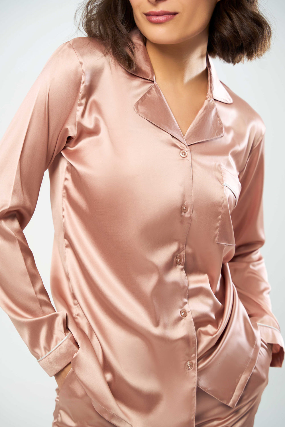 Washable Satin Long Pj Set – Rose Gold