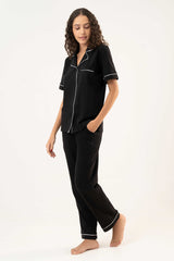 Cotton Short Sleeve & Pant PJ Set – Black