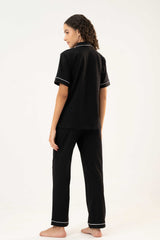 Cotton Short Sleeve & Pant PJ Set – Black