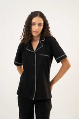 Cotton Short Sleeve & Pant PJ Set – Black