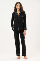 Cotton Long PJ Set – Black
