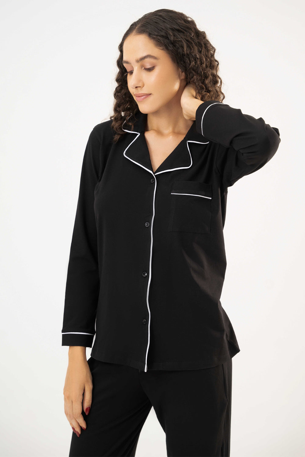 Cotton Long PJ Set – Black