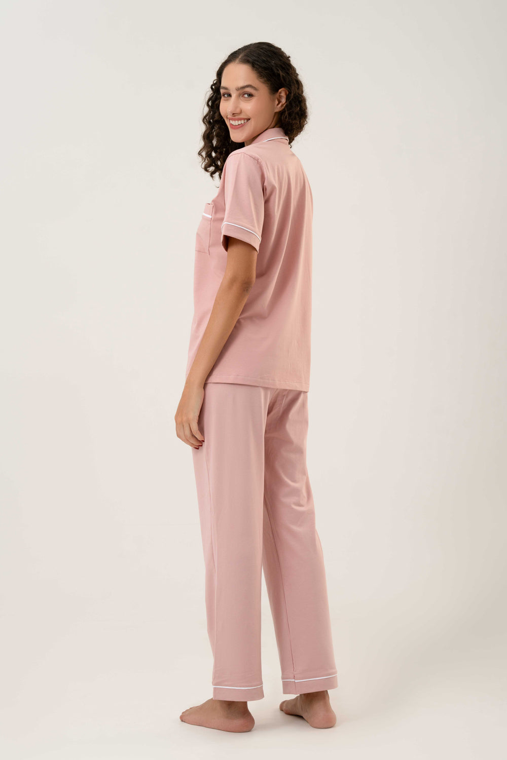 Cotton Short Sleeve & Pant PJ Set – Soft Pink