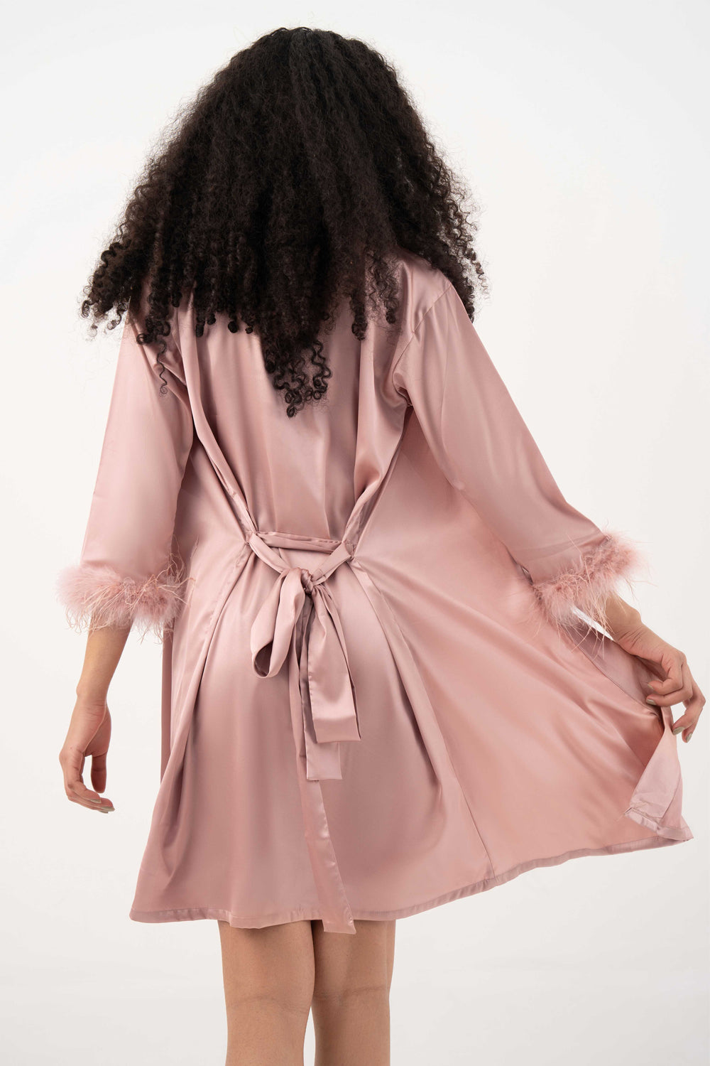 Fur Trimmed Robe – Rose Gold