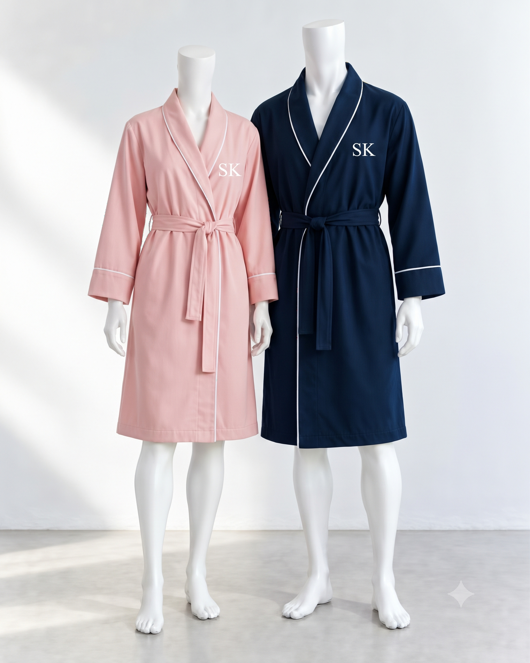 Personalized Cotton Couple Robes – Cozy & Custom - Soft Pink and Midnight Blue