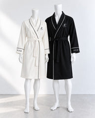 Personalized Cotton Couple Robes – Cozy & Custom - Black and White
