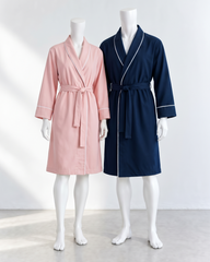 Personalized Cotton Couple Robes – Cozy & Custom - Soft Pink and Midnight Blue
